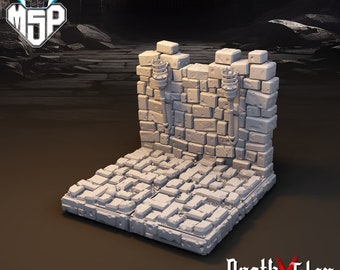 Dungeon Tile Wall With Torches - DeathXTiles - 3D Printed Tabletop Terrain - Pen&Paper - DnD - Fantasy