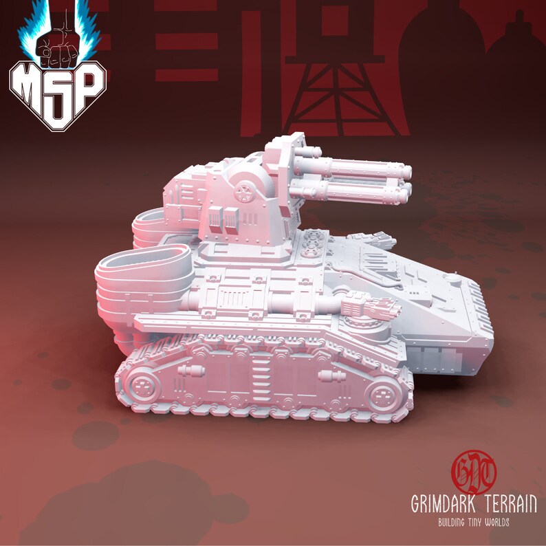 Puede incluir: Modelo de tanque futurista de pl&aacute;stico blanco con dos ca&ntilde;ones grandes en la parte superior y un ca&ntilde;&oacute;n m&aacute;s peque&ntilde;o en el lateral. El tanque tiene un dise&ntilde;o detallado con orugas y una parte trasera grande y abierta.