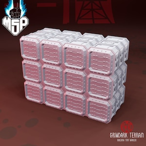 Può includere: Un set di 18 contenitori di stoccaggio rettangolari bianchi con una superficie testurizzata e un motivo a griglia sul davanti. I contenitori sono impilati in una griglia 3x6.