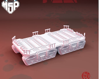 Tren de plataforma larga Titanicus Civitas Land - Terreno oscuro y sombrío - Miniatura impresa en 3D - Ciencia ficción - Industrial - 6/8 mm - Resina