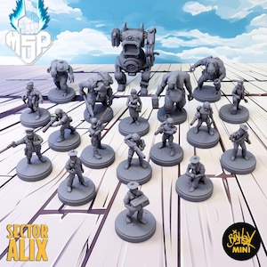 Rise Crew (18 Models) - Sector AL-IX - Bishok Mini - 12mm Scale - 3D Printed Miniature - Terrain - SciFi - High Detail - Resin
