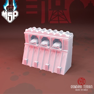 Walls Of Mytilene Long Wall With Turrets - GrimDark Terrain - 3D Printed Miniature - Sci-Fi - Industrial - 6/8 mm - Resin