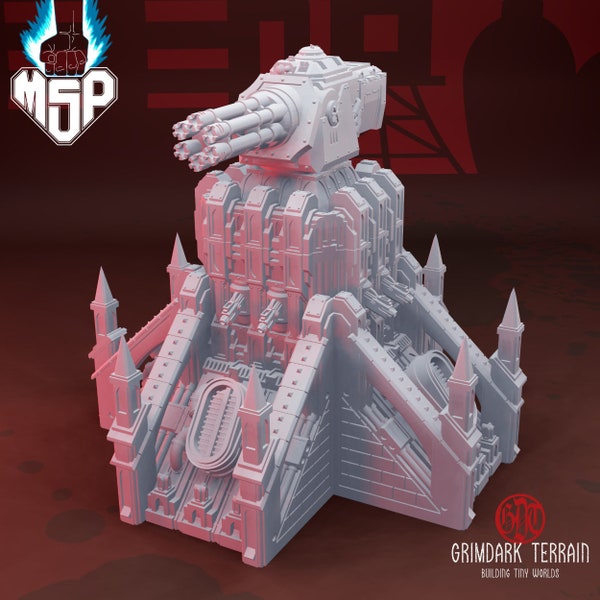 Imperial Walls Apocalypse Tower 1x2 V2 (9 Turret Options) - GrimDark Terrain - 3D Geprinte Miniatuur - Sci-Fi - Industrieel - 6/8 mm - Hars