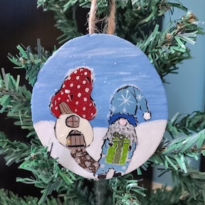 Whimsical Gnome Ornament, holiday gift, hand painted ornament