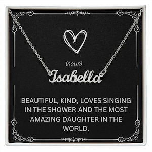 Colar com nome personalizado com cartão de mensagem, colar com definição personalizada para Bestie com mensagem, presente exclusivo de aniversário para filha