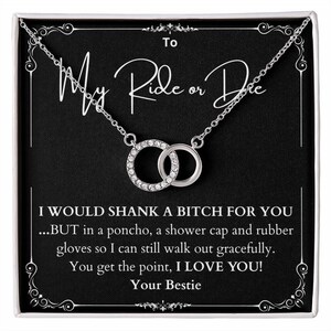 My Ride or Die Promise Regalo collana per Bestie, Bestie Shank Una cagna Message Card, Soul Sister Regalo divertente per andare via, compleanno, Natale