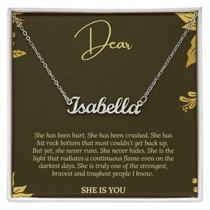 Gepersonaliseerde sieraden zorgkaart. Vriendschap verjaardag ketting cadeau. Aanmoedigingscadeau voor Bestie. Dagelijks affirmatie krachtcadeau voor haar