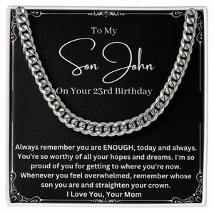 Personalisierte kubanische Kette Sohn Geschenk von Mama am 23. Geburtstag, Einzigartige individuelle Geschenkidee für 23. Geburtstag Junge, von Mama bis 23 Jahre alt Sohn