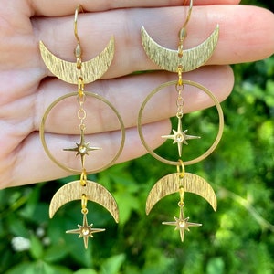 Sunburst Celestial Earrings | Moon Phase Goddess Earrings | Boho Hippie Chic