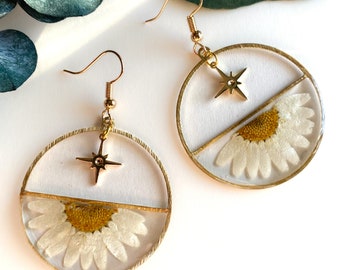 Ethereal Daisy Resin Earrings | Nature Inspired Earrings | Bohemian Whimsical Earrings | Gift For Women