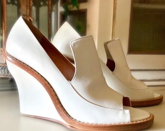 White Leather Wedges | Women’s Bridal Shoes | Summer Sandals