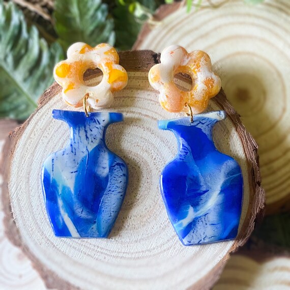 Colourful Polymer Clay Flower Pot Earrings Gifts for Her Avant