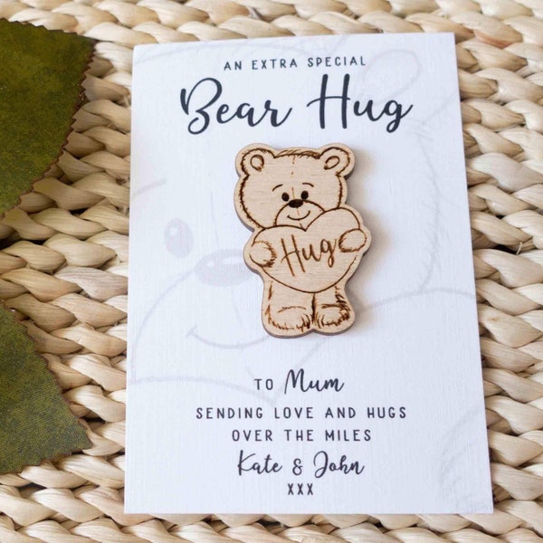 Wooden Bear Hug Token | Cute pocket hug or letterbox thinking of you gift for friend, auntie, mum, nan, cousin, sister | Comfort gift hug