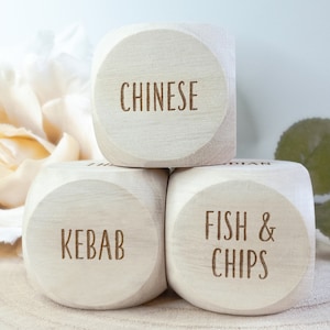 Personalised Takeaway dice, roll to decide what to eat food dice, fun birthday, anniversary, valentines day, diy advent or date night gift!