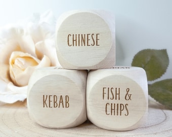 Personalised Takeaway dice, roll to decide what to eat food dice, fun birthday, anniversary, valentines day, diy advent or date night gift!