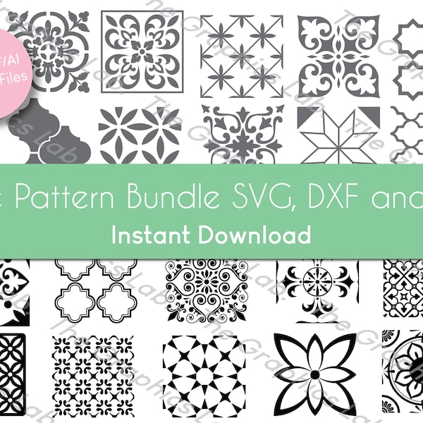 Vinyl Tile Pattern Bundle, Cement Stencil Patio Tile Bundle SVG, DXF and AI, Tiles Design svg, kitchen tiles, cricut / silhouette cut files