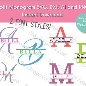 Split Monogram Alphabet SVG, DXF, png and AI Split monogram Alphabet, Cut File for Cricut, Silhouette, Individual letter Cut File