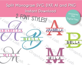 Split Monogram Alphabet SVG, DXF, png and AI Split monogram Alphabet, Cut File for Cricut, Silhouette, Individual letter Cut File