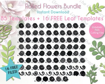 Rolled Flower svg, Paper flower templates, vilten bloemen svg, Paper Flower and Leaf SVG Bundle, DXF + PNG. Digitale bestanden