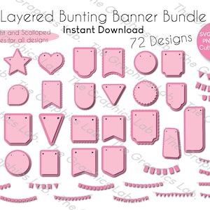 バンティング SVG、バンティング バナー SVG、バンティング フラッグ、ガーランド、スカラップ、DXF、ベクター、Png、Jpeg、Cricut、シルエット、バンティング バースデー クリップアート