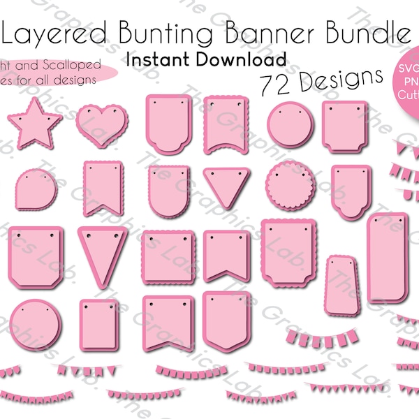 Bunting SVG, Bunting Banner SVG, Bunting Flags, Garland, Scalloped, DXF, Vector , Png, Jpeg, Cricut, Silhouette, Bunting Birthday Clipart