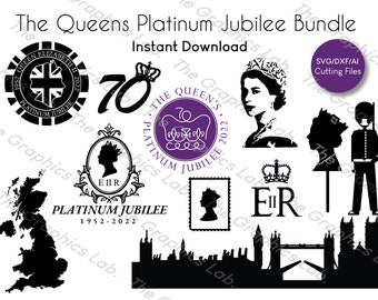 The Queen, Platinum Jubilee, SVG / AI and DXF files, Bundle, silhouette, Cricut, Street Party, invitations, cards with Cake topper