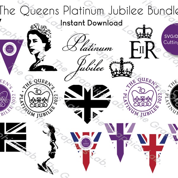 The Queen, Platinum Jubilee, SVG / AI and DXF files, Bundle, silhouette, Cricut, Street Party, jubilee svg files for cricut