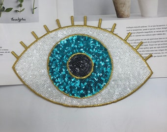 Eye Sequined Iron on Applique Patch,Paillette Patch,Sequins Eye Patch Supplies for Coat,T-Shirt,Costume Decorative Patches