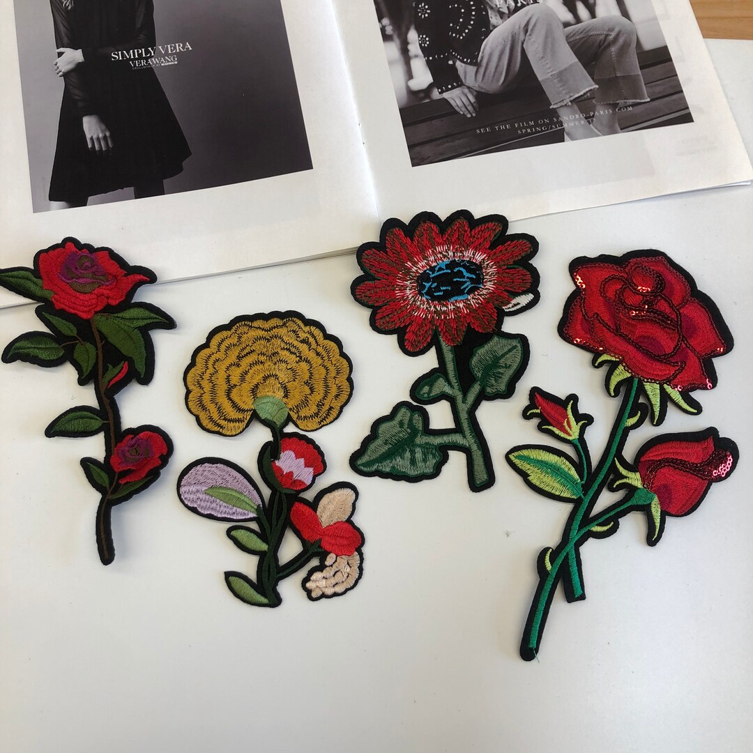 Sunflower Rose Embroidery Patch, Flower Patch Waiting to Bloom