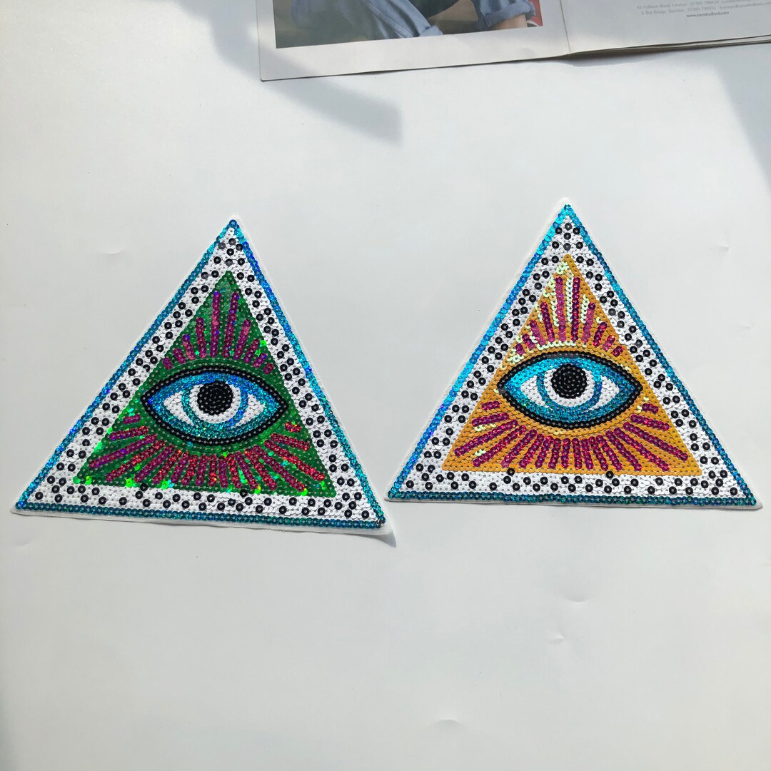Triangle Sequin Eye Patch, Sequin Patch, Evil Eye Patch, Iron on Patch