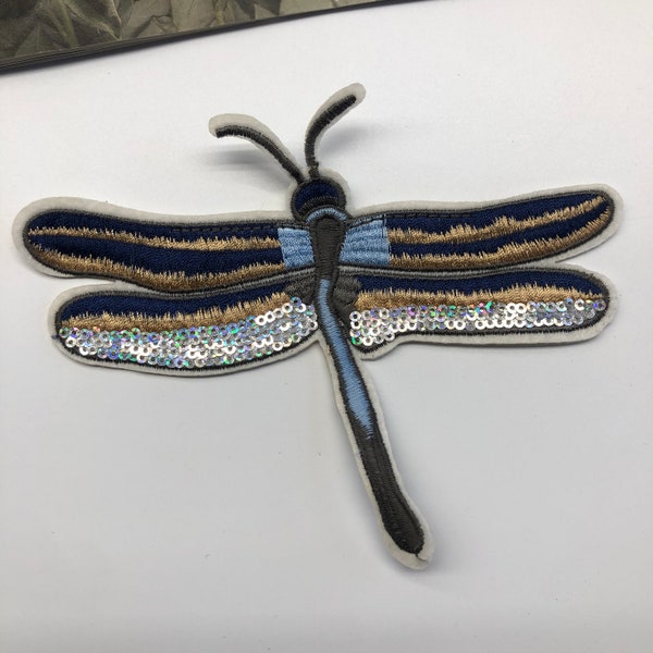 Dragonfly Iron Patch, embroidered insect badge, sequin insect decorative patch, DIY embroidery, embroidered decal, Dragonfly decal pattern