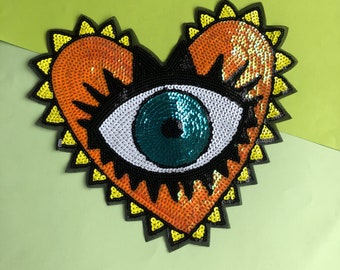 Large Eye Sequined Applique Patch,Paillette Patch,Sequins Heart Patch Supplies for Coat,T-Shirt,Costume Decorative Patches