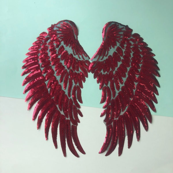 Pair of sequined angel wings, wings patch, patch ironing, embroidered patch DIY appliqué backpack jacket