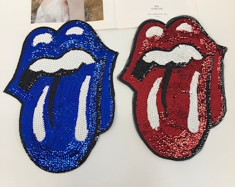 Blue red large tongue sequins, sequin patches, sewn patches, and large sequins are suitable for denim jackets, shirts, hoodies, and more.