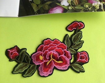 Peony Embroidery Appliqué Patch - Floral Embroidery - Iron Patch,