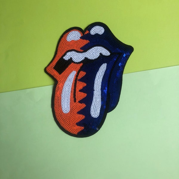 Sequin Mouth Tongue Stick Out Decal Patch - Sequin Decals - Iron Patches - DIY Decals