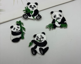 4PCCute little panda patches/animal badges/DIY/decorative accessories/embroidered stickers/panda enthusiast gifts, self-adhesive patches