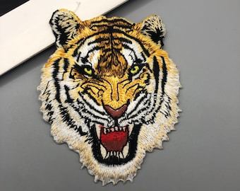 Roaring Tiger Head Patch, Embroidered Tiger Iron Patch,