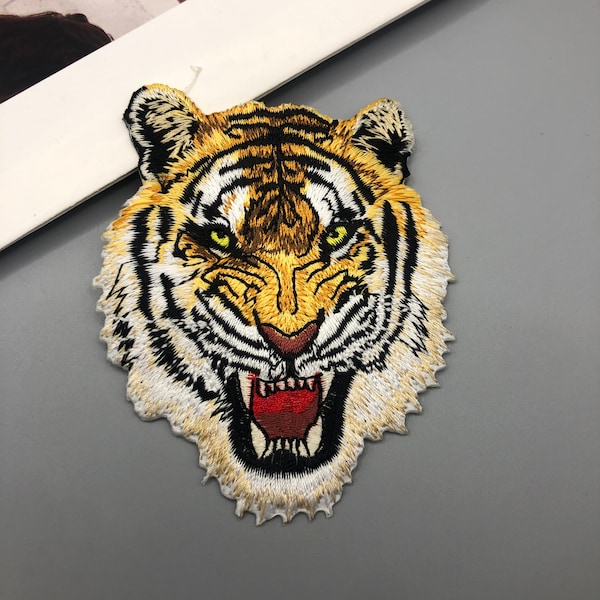 Roaring Tiger Head Patch, Embroidered Tiger Iron Patch,