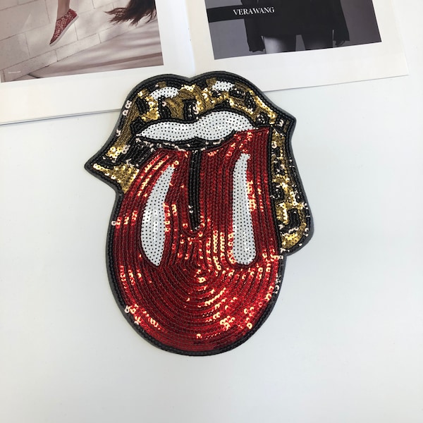 Sequin Mouth Tongue Stick Out Decal Patch - Sequin Decals - Iron Patches - DIY Decals