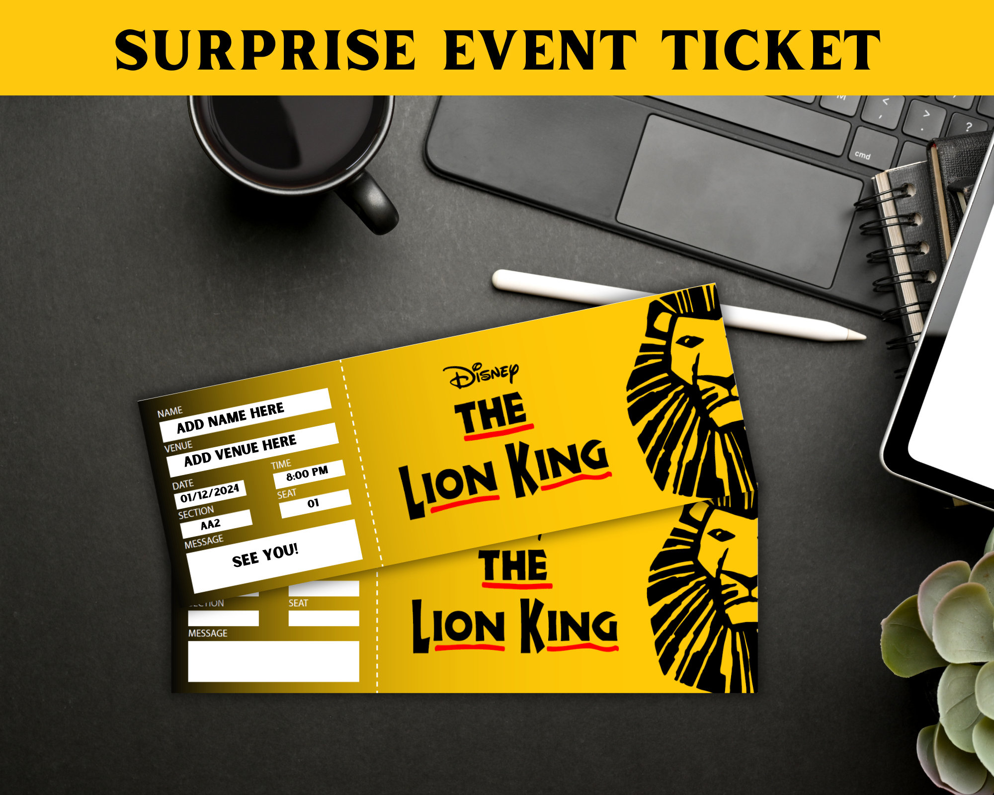Editable the Lion King Broadway Surprise Ticket, Broadway Surprise