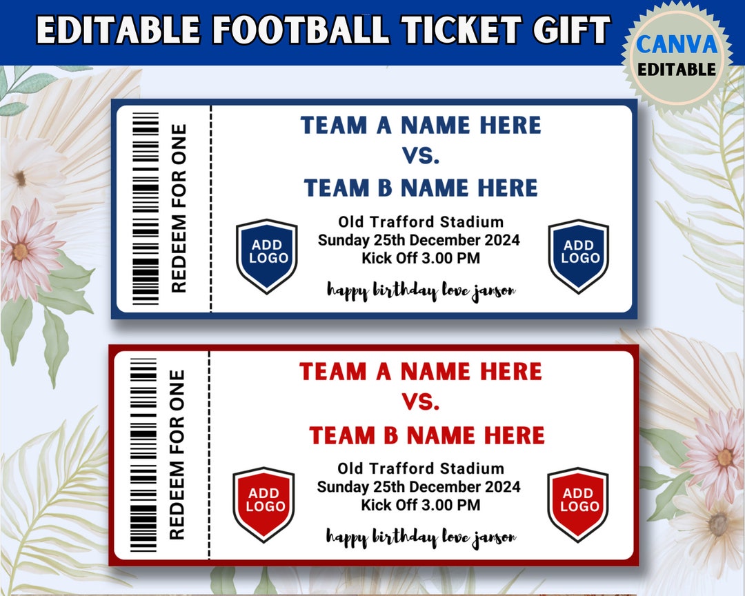 Canva Editable Football Ticket Template, Printable Football Ticket ...