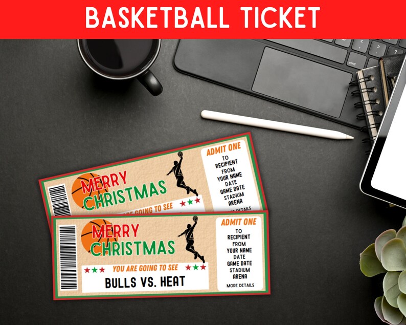 Basketball Game Gift Ticket, Christmas Sport Tickets, Editable Ticket ...