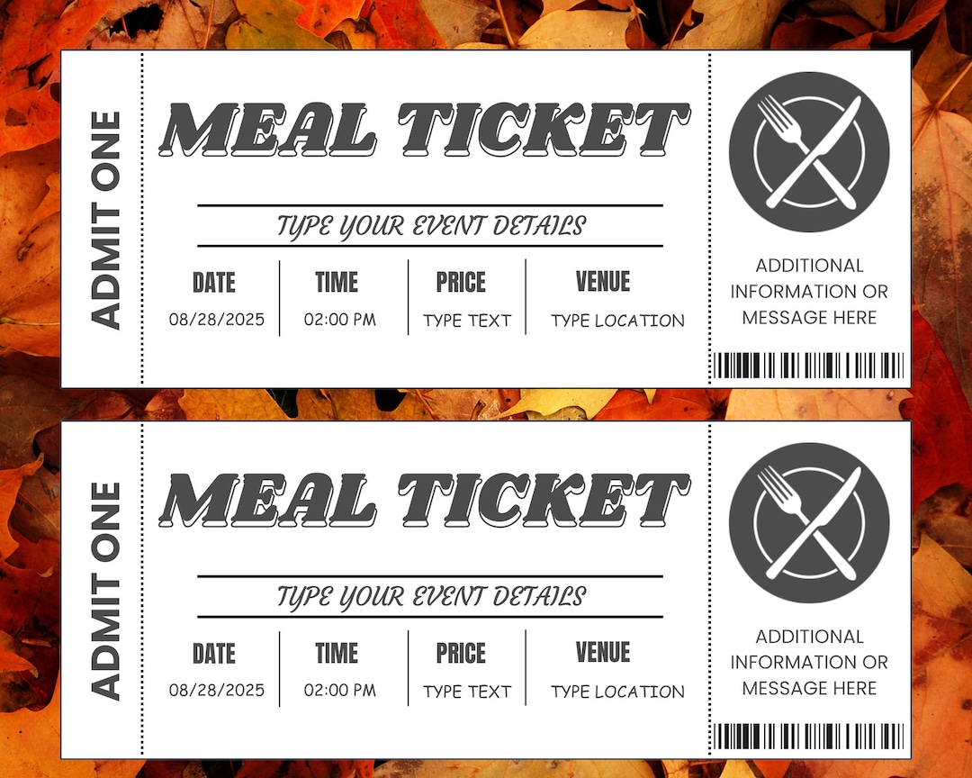 Editable Food Event Ticket, Food Ticket Template, Meal Ticket Template, Printable Ticket, Event Ticket, Ticket Template, Instant Download - Etsy for Free Printable Dinner Ticket Templates