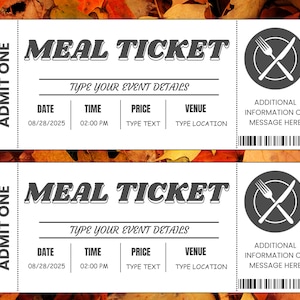 Bearbeitbares Ereignisticket für Lebensmittel, Vorlage für Lebensmitteltickets, Vorlage für Essenskarten, druckbare Karte, Event-Karte, Ticketvorlage, Sofort-Download