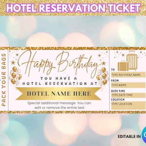Boleto de reserva de hotel, boleto de regalo sorpresa para reserva de hotel, tiene una reserva de hotel, vale de regalo para reserva de hotel, vale de regalo