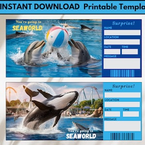 Überraschung Seaworld Trip Reveal Geschenkkarte, druckbare Überraschung Sea World Geschenkkarte, druckbare Überraschung Sea World Ticket Vorlage zum Verschenken
