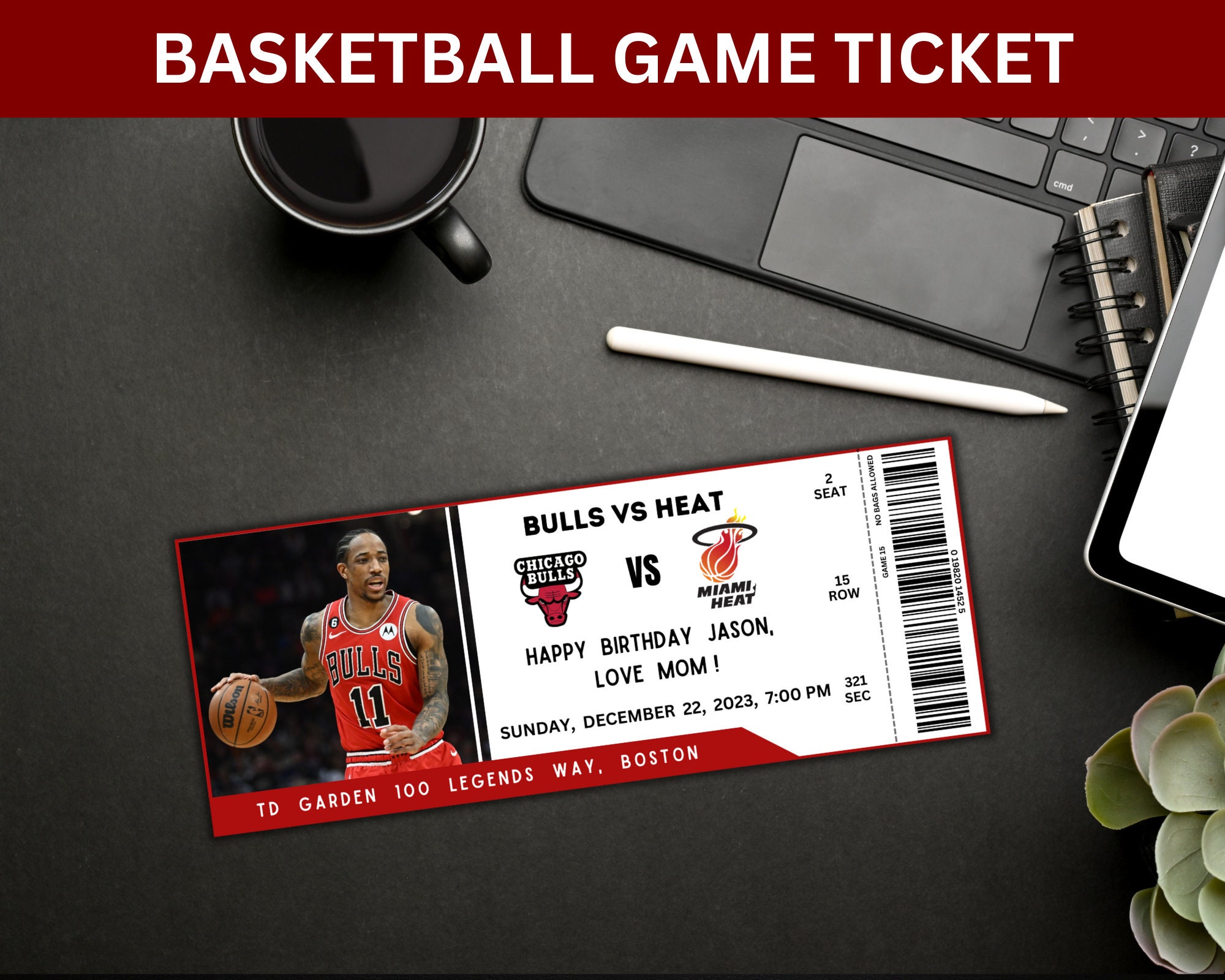Custom Basketball Ticket, Ticket Template, Basketball Game Ticket