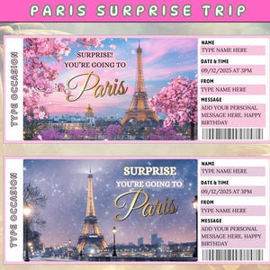 Modello biglietto viaggio a sorpresa a Parigi, Andare a Parigi, Viaggio a sorpresa, Regalo biglietto Parigi, Carta d'imbarco Parigi, Viaggio a sorpresa a Parigi,