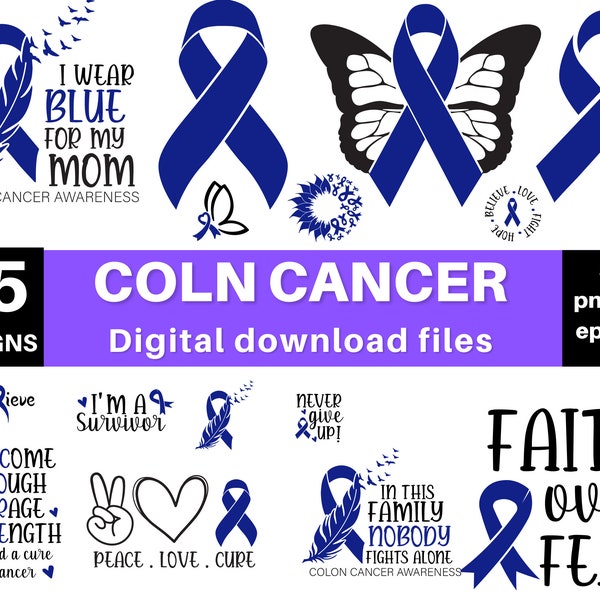 Colon Cancer Svg, Cancer Svg, Blue Ribbon Svg, Colon Cancer Ribbon, Colon Cancer Png, Svg Files For Cricut, Digital Downloads